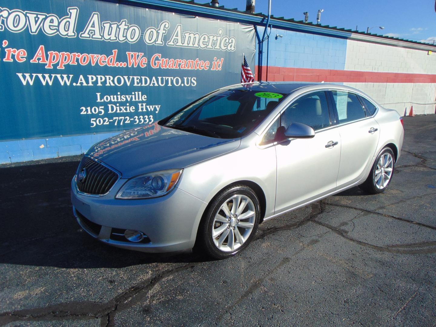 2013 Silver Buick Verano (1G4PR5SK9D4) with an 4-Cyl Flex Fuel 2.4 Liter engine, Auto, 6-Spd w/Shft Ctrl transmission, located at 2105 Dixie Hwy, Louisville, KY, 40210, (502) 772-3333, 38.220932, -85.795441 - Photo#3